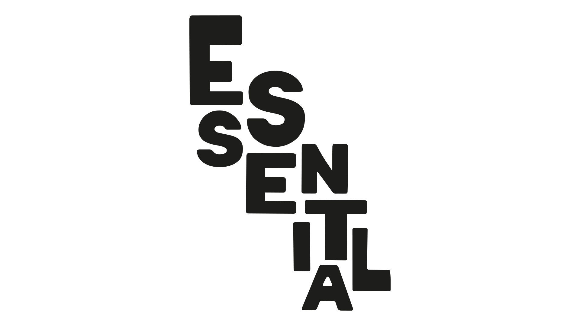 A scanograph featuring distorted black typography of the word 'Essential.' The image displays fragmented, stretched, and manipulated letterforms, creating a sense of dynamic movement and visual distortion.