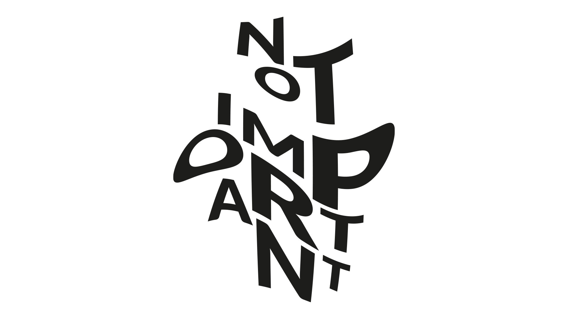  A monochrome scanograph featuring distorted typography with the phrase 'Not Important.' The image showcases fragmented and manipulated letterforms, creating a sense of dynamic movement and visual distortion.